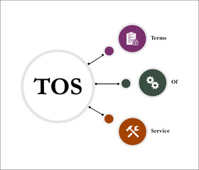 ToS - Terms of service acronym. Infographic template with icons and description placeholder