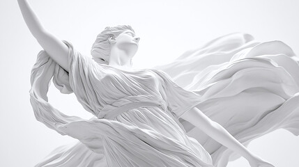 White isolated low angle view of Lady Justice statue representing fair treatment in legal system.