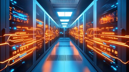 Power-efficient computing, glowing digital circuits emitting warmth and optimism, creating an aura of sustainability and conscious progress in the digital world.