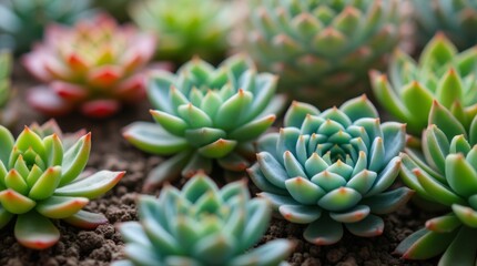 A close-up of a succulent arrangement highlighting the unique textures and colors of each plant, emphasizing the intricate details that make succulents so appealing