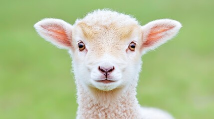 Obraz premium Cute lamb, farm pasture, spring, green background