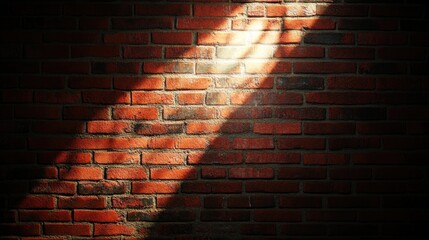 Sunlight illuminates red brick wall; dark background, design texture