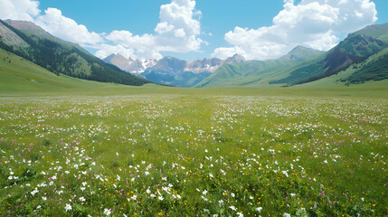 Mountain valley wildflowers summer scenic landscape