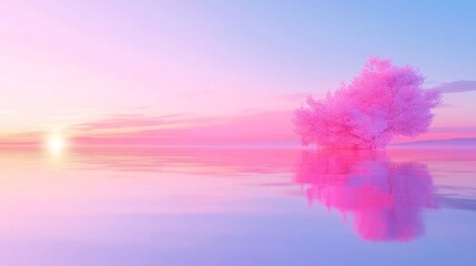 Fototapeta premium Lavender Dusk, vibrant hues of violet and rose paint the sky as the sun gracefully descends, creating a serene and enchanting evening atmosphere.