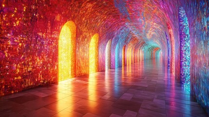 Fototapeta premium mesmerizing colorful mosaic archway in an illuminated corridor