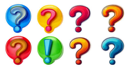 Colorful Question and Exclamation Mark Icons for Various Uses, isolated on transparent background