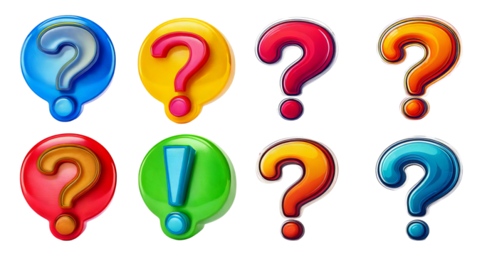Colorful Question and Exclamation Mark Icons for Various Uses, isolated on transparent background