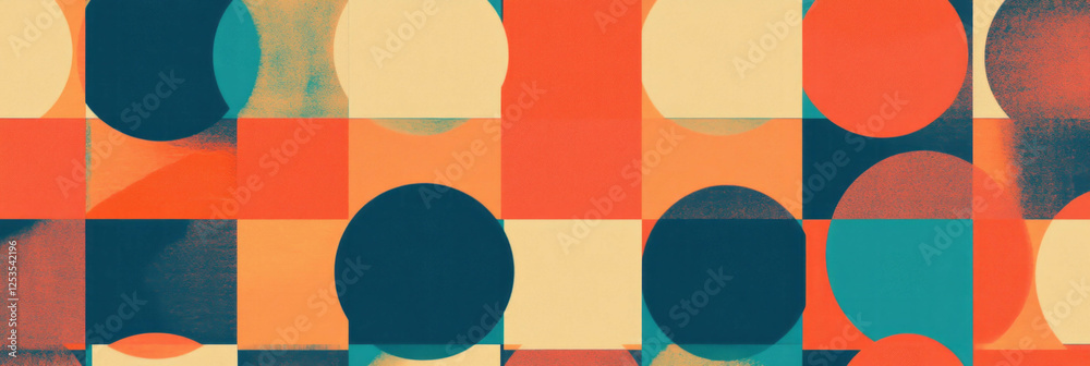 Poster Seamless pattern of alternating squares and circles in a vibrant checkerboard design