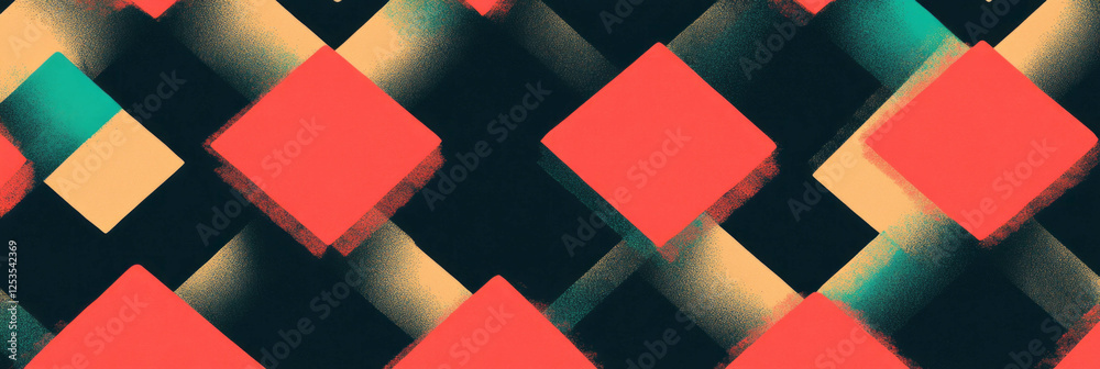 Poster Seamless pattern of geometric squares and diamonds in vibrant colors for modern design projects