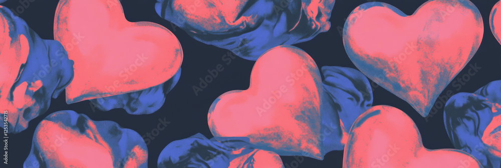 Poster Seamless pattern with large hearts creating a central design for elegant backgrounds