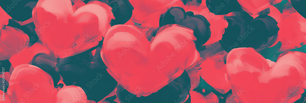 Poster seamless pattern of large hearts creating a vibrant central design for banners and decorations