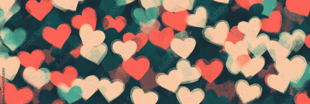 Poster Seamless pattern of colorful hearts arranged in a circular design for creative backgrounds