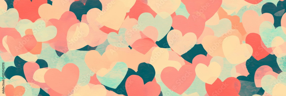 Poster small hearts create a vibrant circular pattern ideal for banners and backgrounds