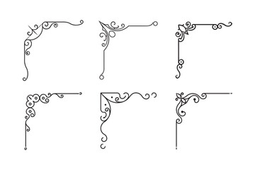 Swirl and flourish ornamental corner line elements