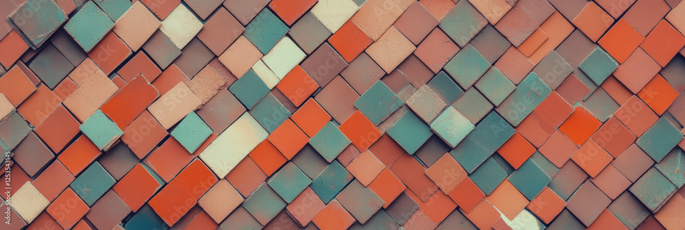Poster Seamless brick-like pattern of small rectangles in vibrant colors for design projects