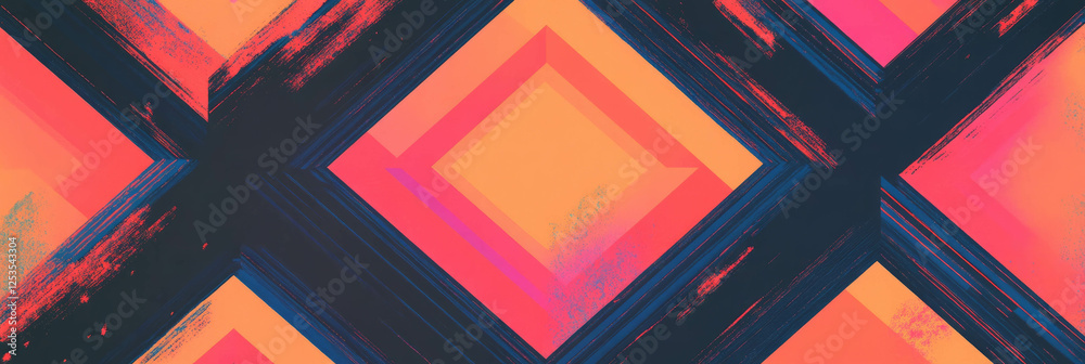 Poster complex geometric design featuring squares and diamonds in a seamless pattern for banners