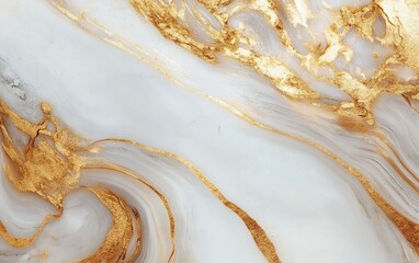 Luxury white marble with golden veins and abstract flowing design for premium home interior or...