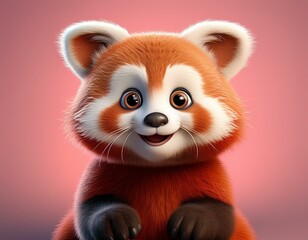 Obraz premium Niedlicher roter Pandabär, rosa Hintergrund