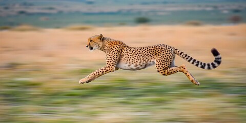 cheetah Dusty Sprint running at full speed across the savannah, Sprinting Through Golden Savannah ,green grass, tree, water, running, rainy season, dynamic motion, wildlife beautiful natural habitat.