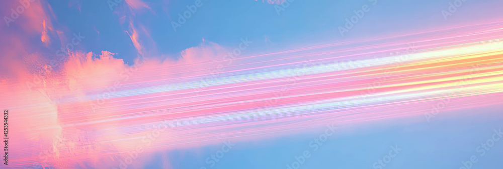 Poster retro futuristic neon sunset with vibrant light beams through structures