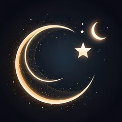 Fototapeta premium A minimalistic crescent moon and star illustration with glowing lights.