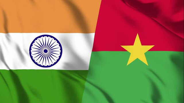 India and Burkina Faso Flags Waving in a Seamless Loop Animation.