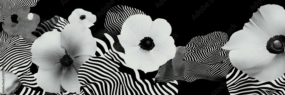 Poster bold abstract flower pattern with african textures in black and white for creative backgrounds