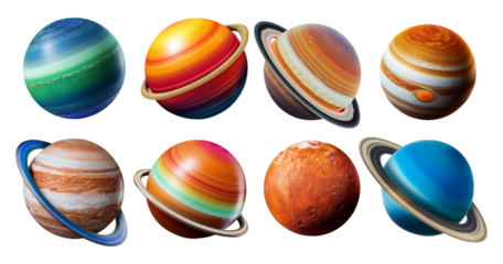 Colorful Abstract Representation of Different Planets in Solar System, isolated on transparent background