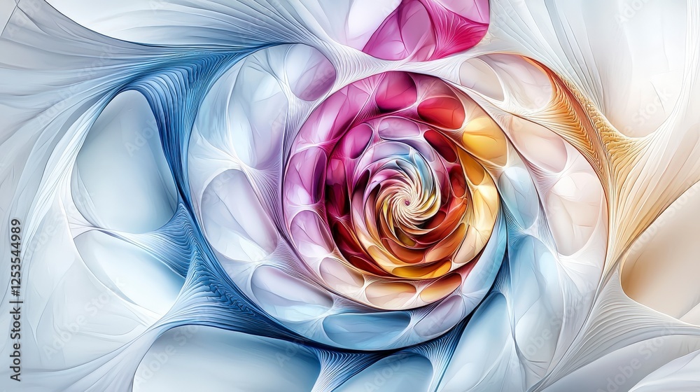 Poster Dynamic spiral patterns in abstract art digital creation colorful design artistic environment close-up view fluid motion