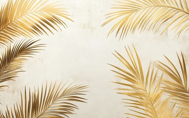 Obraz premium Luxurious golden palm leaves with soft beige background for nature inspired modern decor and high end interior design