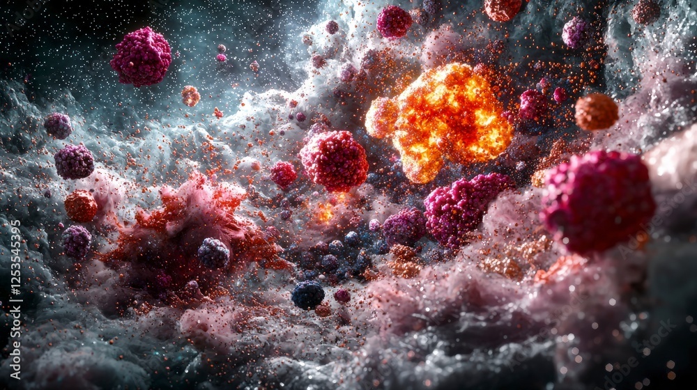 Poster Cosmic particle explosion deep space abstract art galactic environment cosmic viewpoint universal concept