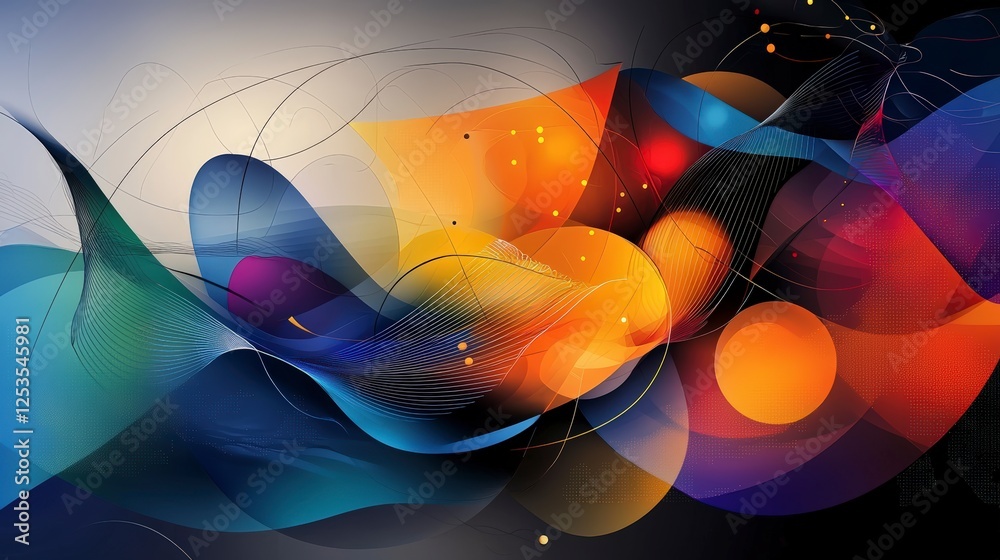 Poster pulsating geometric shapes dance to music digital art abstract environment vivid colors engaging vis