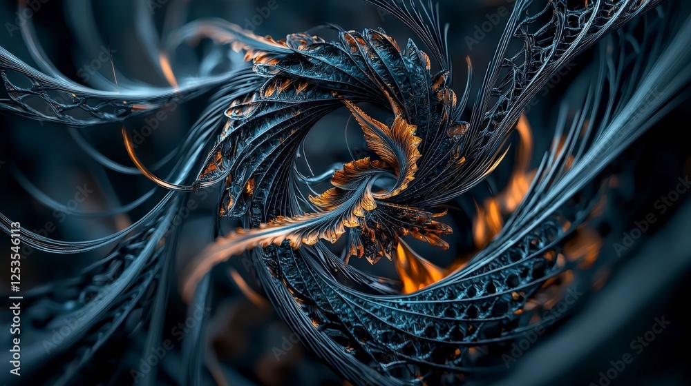 Aufkleber Helical lines twisting and rising abstract artwork digital design dark environment close-up perspective fluid motion concept