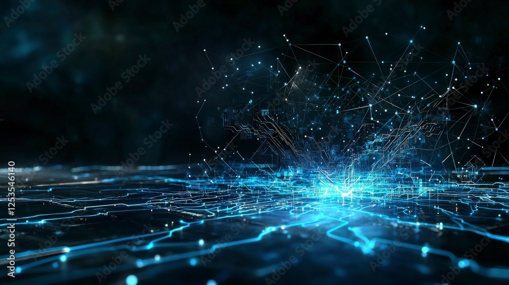 Aufkleber dynamic blue electric circuit lines integrating in a futuristic digital landscape