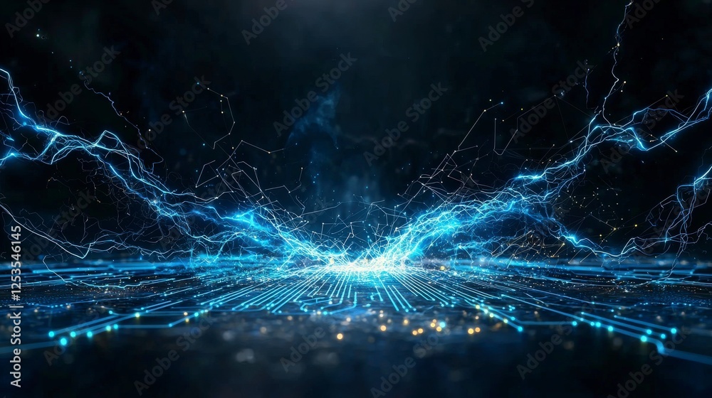 Poster dynamic electric circuit lines illuminate digital landscape technology showcase futuristic environme