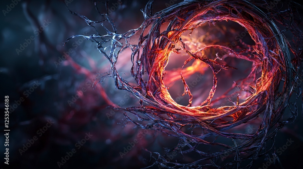 Poster Dynamic helical lines twisting and rising in a cosmic environment abstract art visualization vivid colors digital media