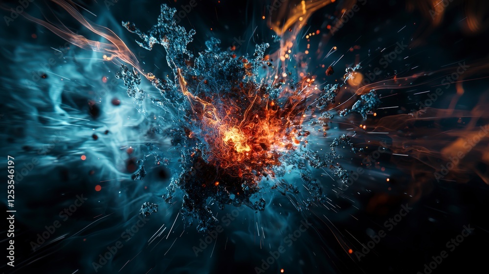 Aufkleber Dynamic explosion of colorful energy digital realm abstract animation futuristic environment close-up motion concept