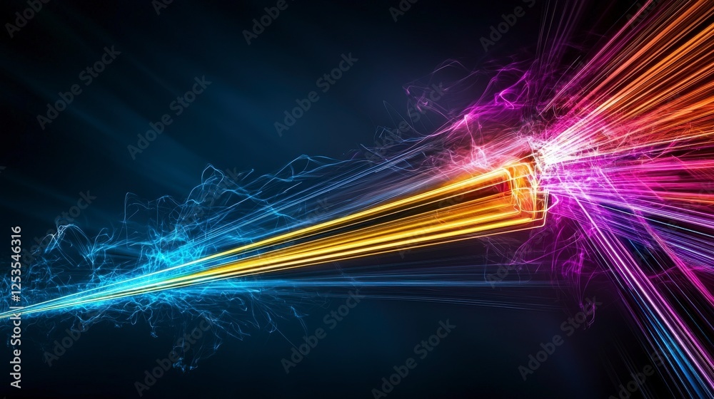 Aufkleber laser light trails cutting through the air in bright neon colors abstract art environment dynamic vi