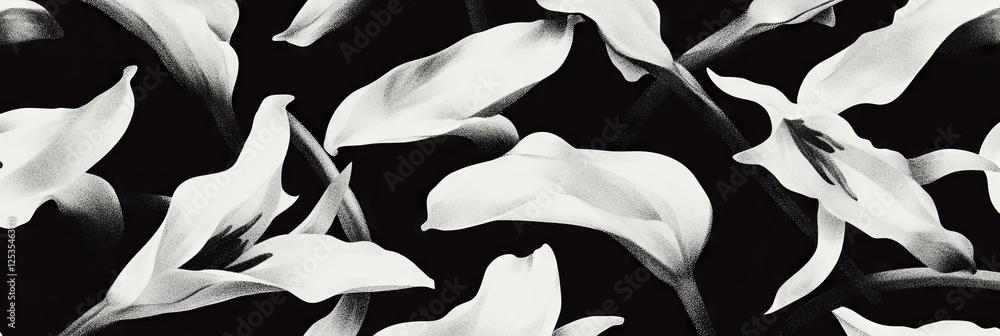 Poster bold abstract lilies in a seamless black and white pattern with african-inspired design elements