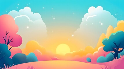Sunset, Abstract Sunset Scene with Pink and Orange Sky, Stylized Sun and Cloud Design