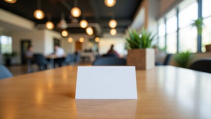 Horizontal Business Card Mockup, Co-working space with business card on work table.