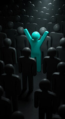 Fototapeta premium Stand Out: Turquoise Figure Thriving in a Crowd of Gray - Achievement, Leadership, and Individuality