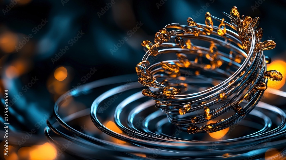 Poster dynamic flowing coils of metal and light abstract art digital creation vibrant environment artistic 