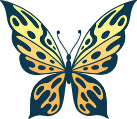 Hand drawn butterfly. Flower butterflies, moth wings and spring colorful flying insect. Drawing flying papillon butterfly isolated vector icon on white background.