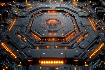 Fototapeta premium Futuristic Circuit Board with Glowing Orange Lights