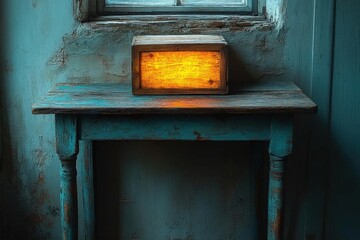 Glowing Box On Aged Wooden Table