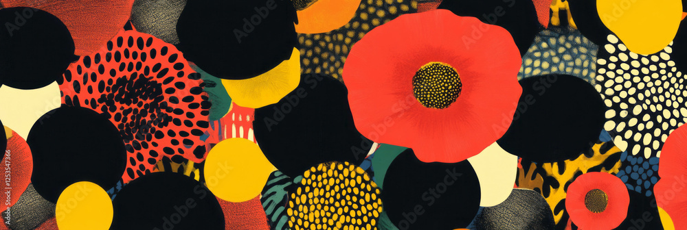 Poster seamless pattern featuring abstract flowers with african textures and vibrant shapes