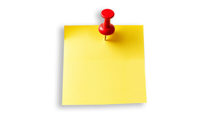 Yellow Sticky Note with Red Push Pin Isolated on transparent Background