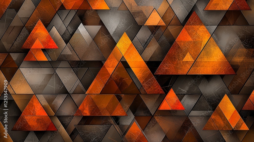 Poster dynamic warm-toned triangles in abstract art modern gallery digital artwork indoor close-up visual c