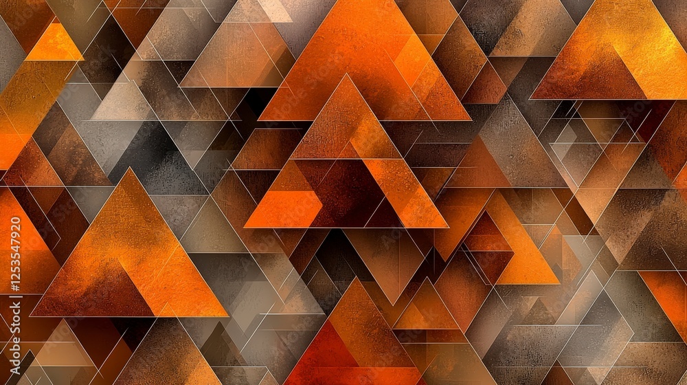 Poster dynamic overlapping triangles in warm tones of orange and brown abstract graphic vibrant composition